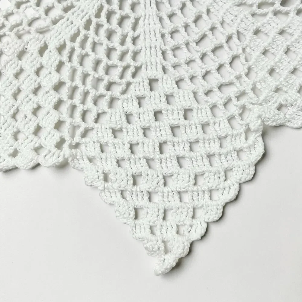 Vintage Hand Crocheted Doilies Set 2 White Table Topper Openwork Star Snowflake
